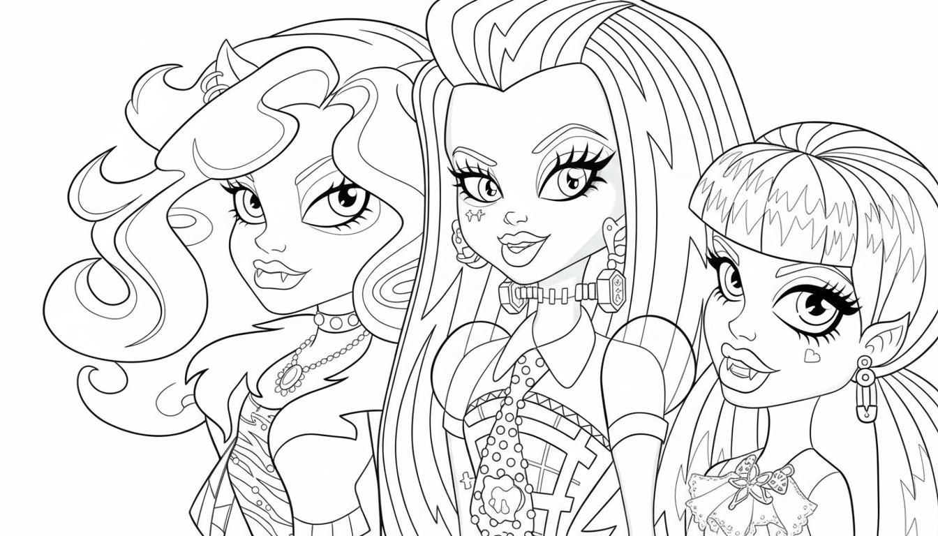 Kleurplaat van Monster High 22 monster high drie populaire meiden kleurplaat
