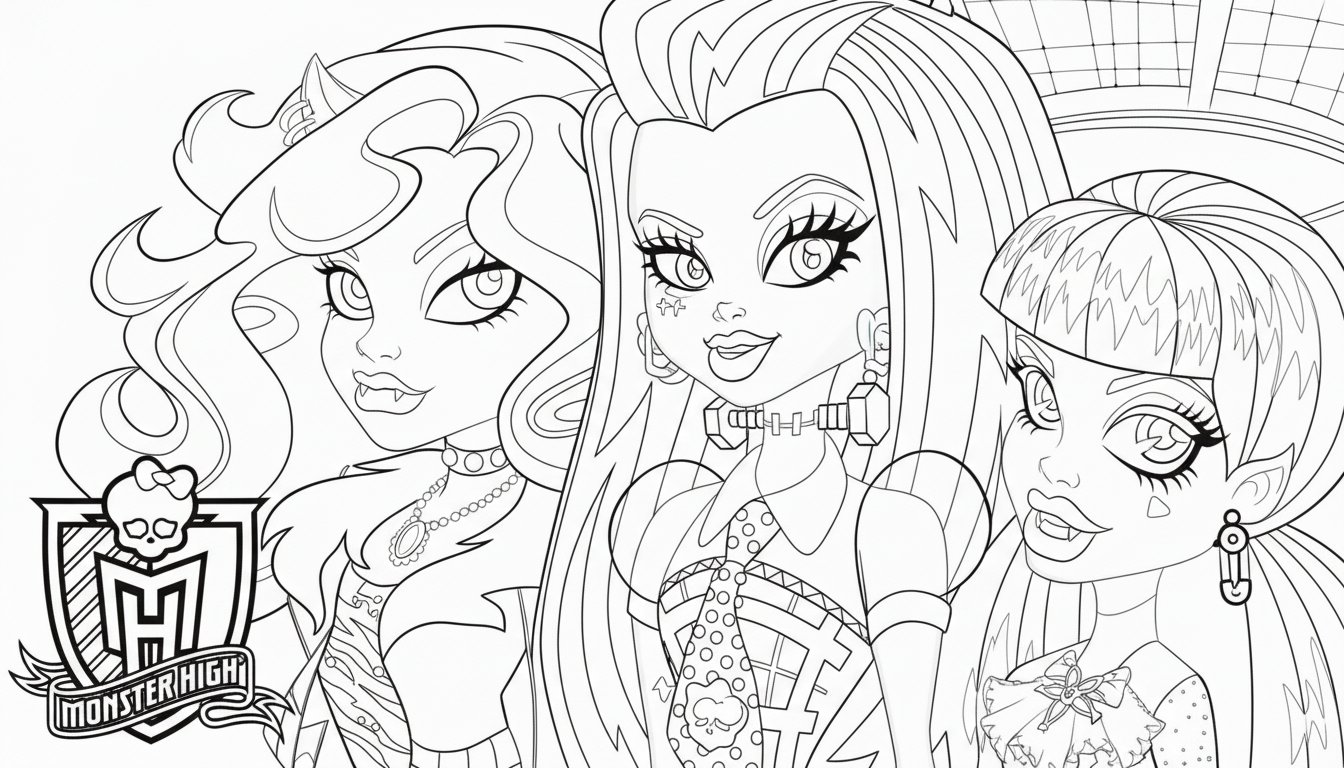 Kleurplaat van Monster High 20 monster high drie populaire meisjes kleurplaat