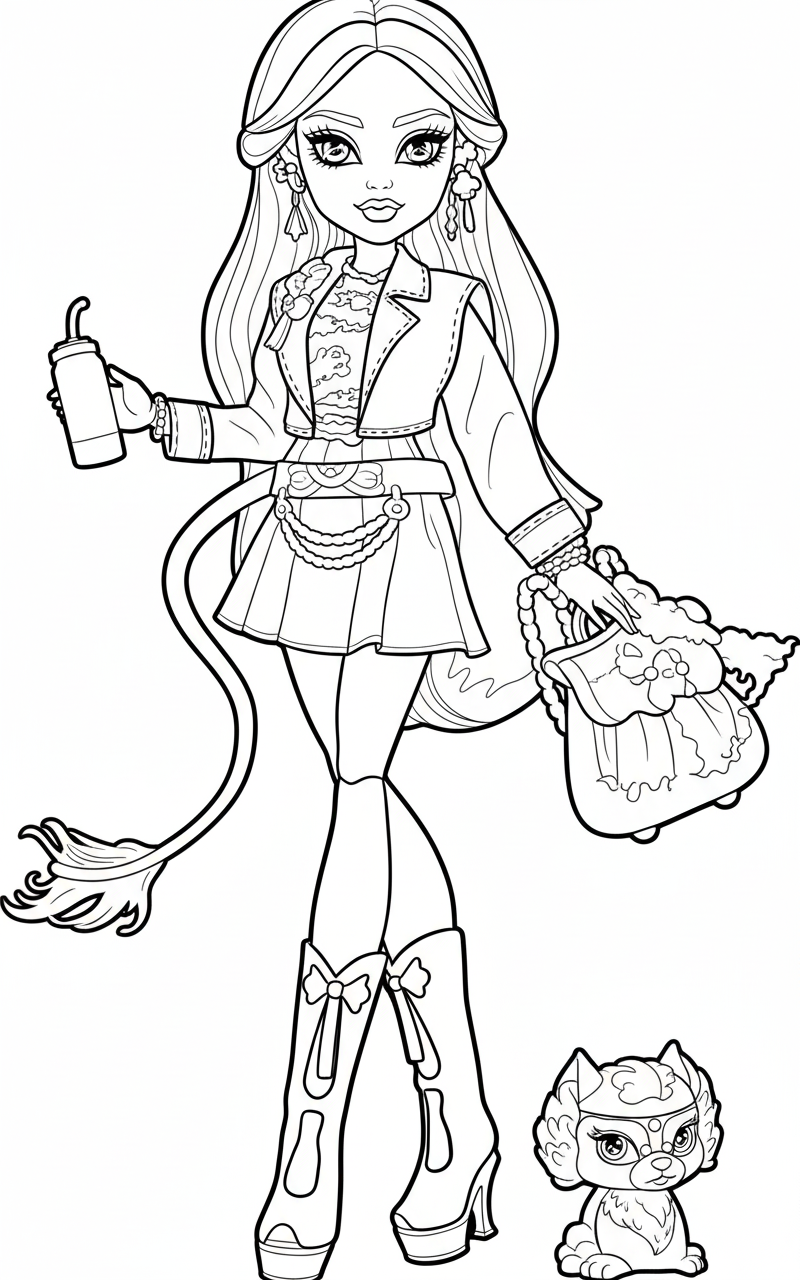 Kleurplaat van Monster High 17 monster high meisje met fantasy dier kleurplaat