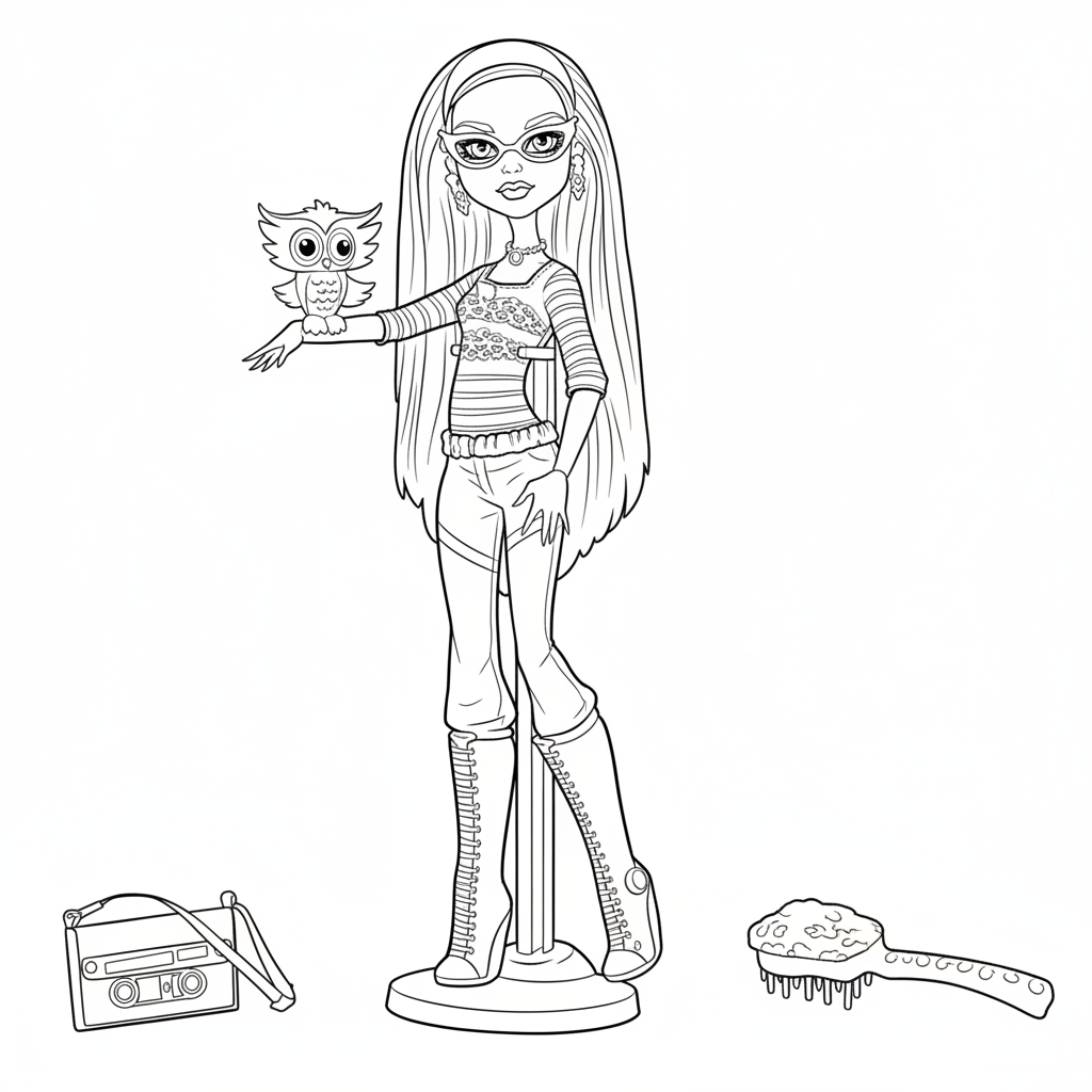 Kleurplaat van Monster High 16 monster high meisje met uil kleurplaat