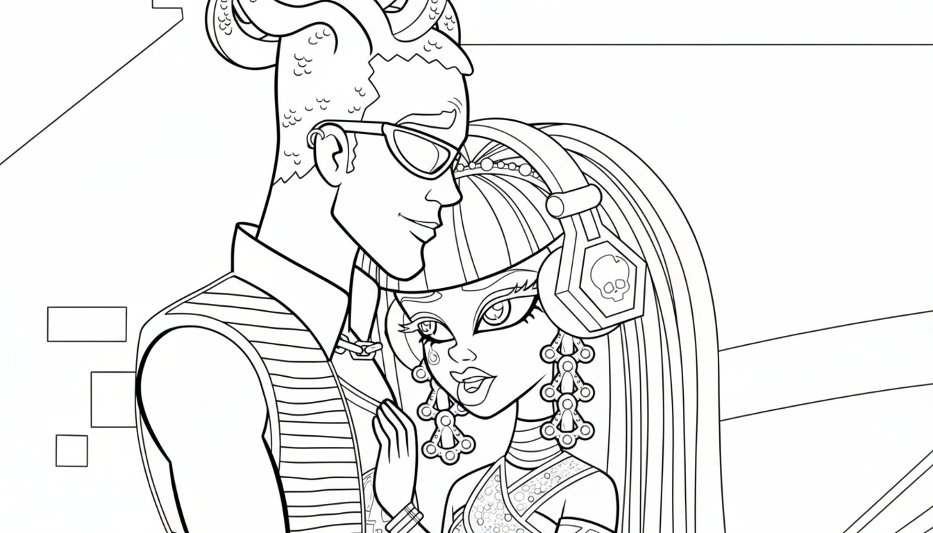 Kleurplaat van Monster High 9 monster high romantisch stelletje kleurplaat