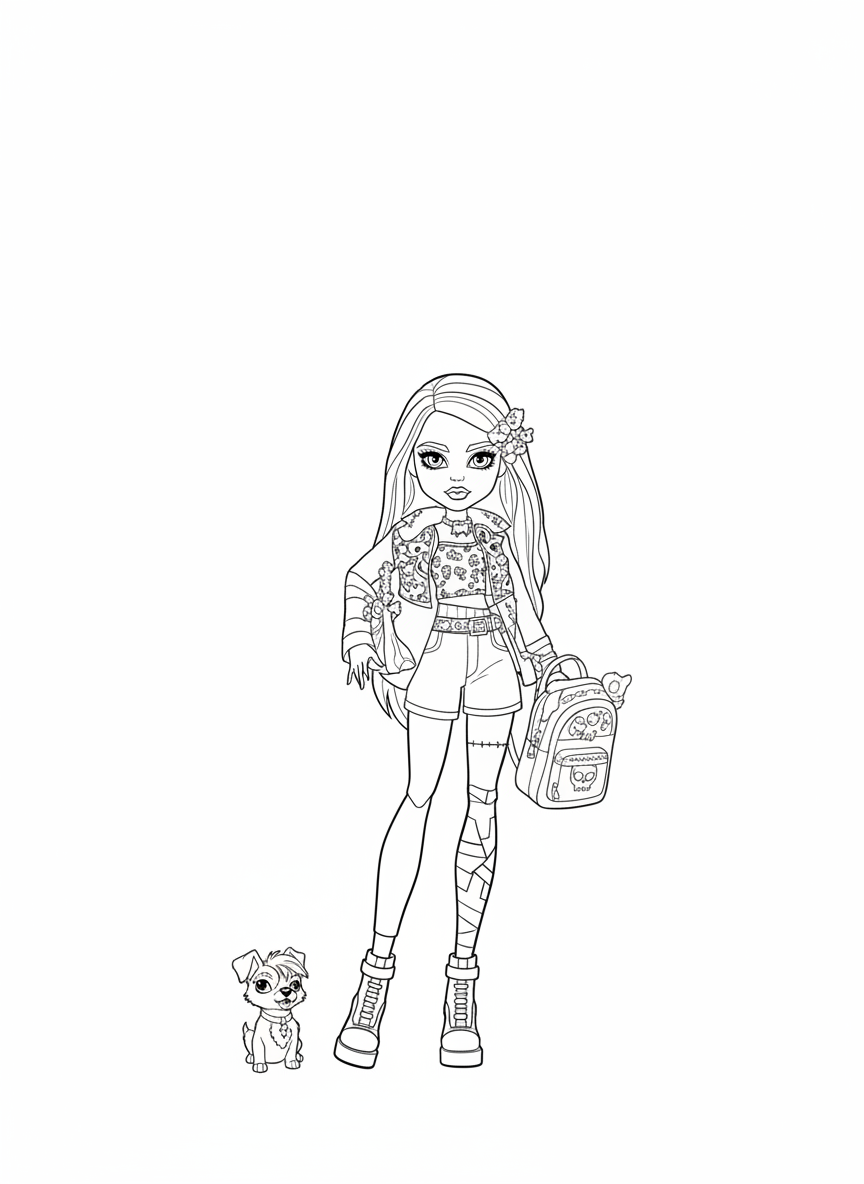Kleurplaat van Monster High 11 monster high schoolmeisje met rugzak kleurplaat