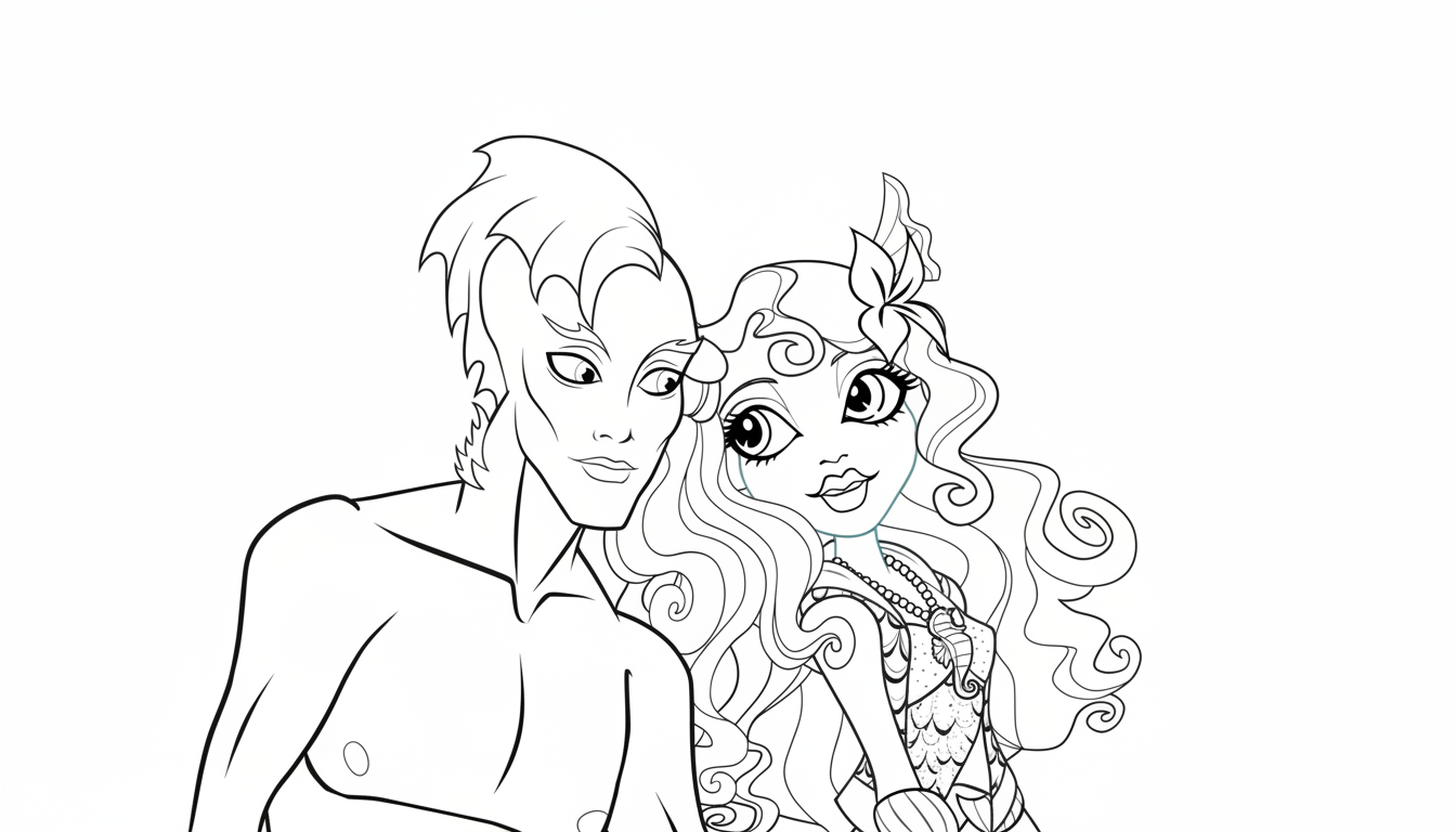 Kleurplaat van Monster High 10 monster high zeemeermin en vriend kleurplaat