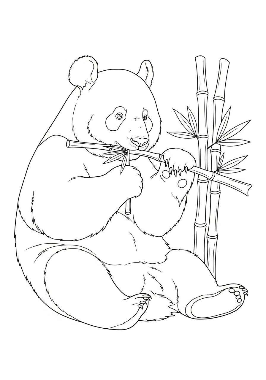 Kleurplaat Panda 27 panda eet bamboe kleurplaat