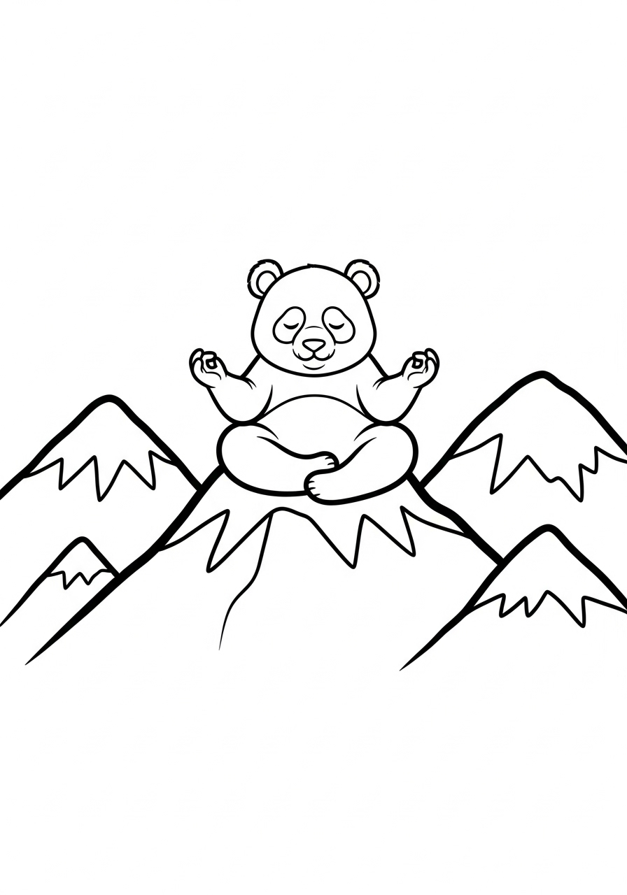 Kleurplaat Panda 21 panda meditatie op berg kleurplaat