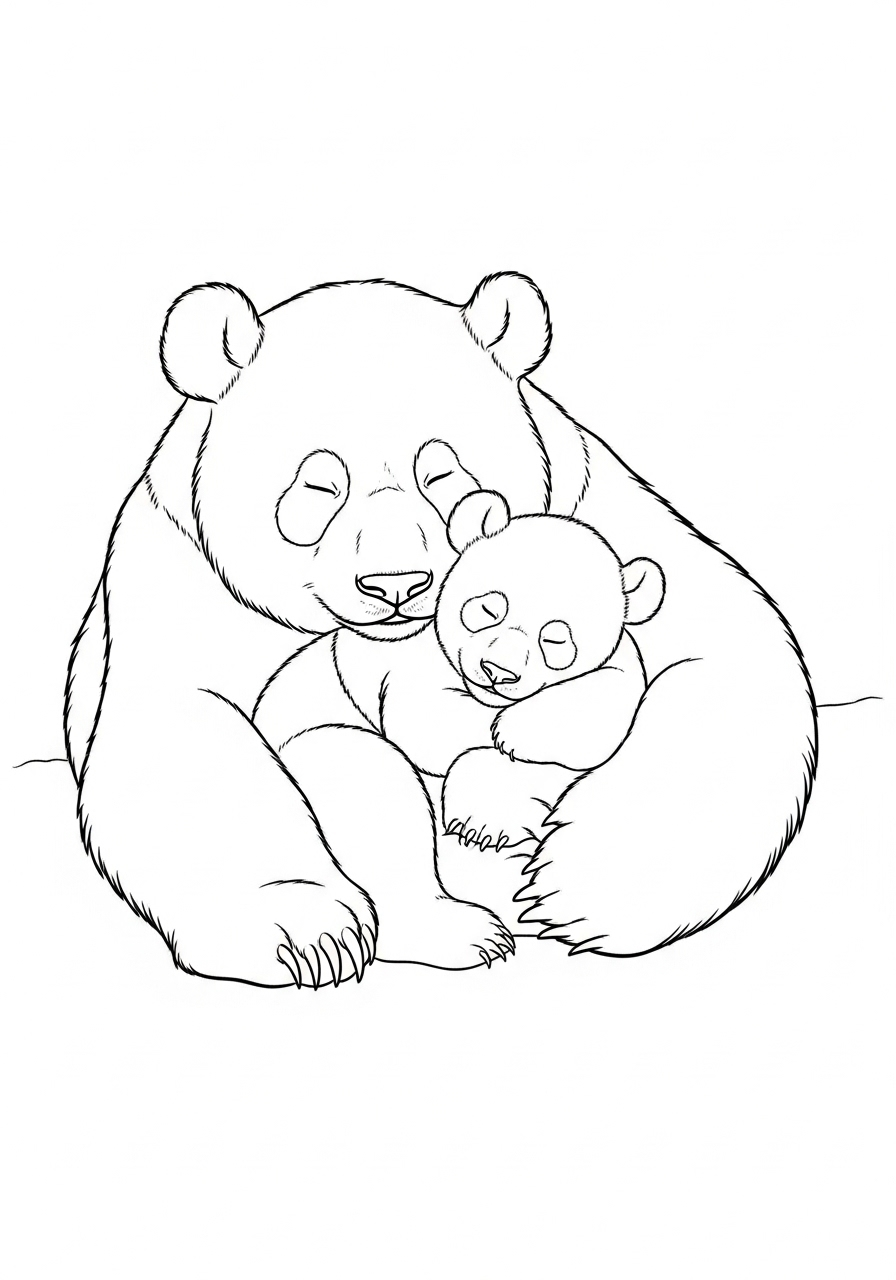 Kleurplaat Panda 19 panda moeder en baby knuffel kleurplaat
