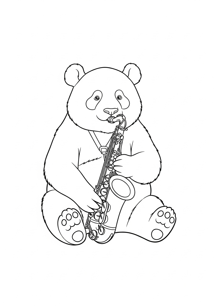 Kleurplaat Panda 14 panda speelt saxofoon kleurplaat
