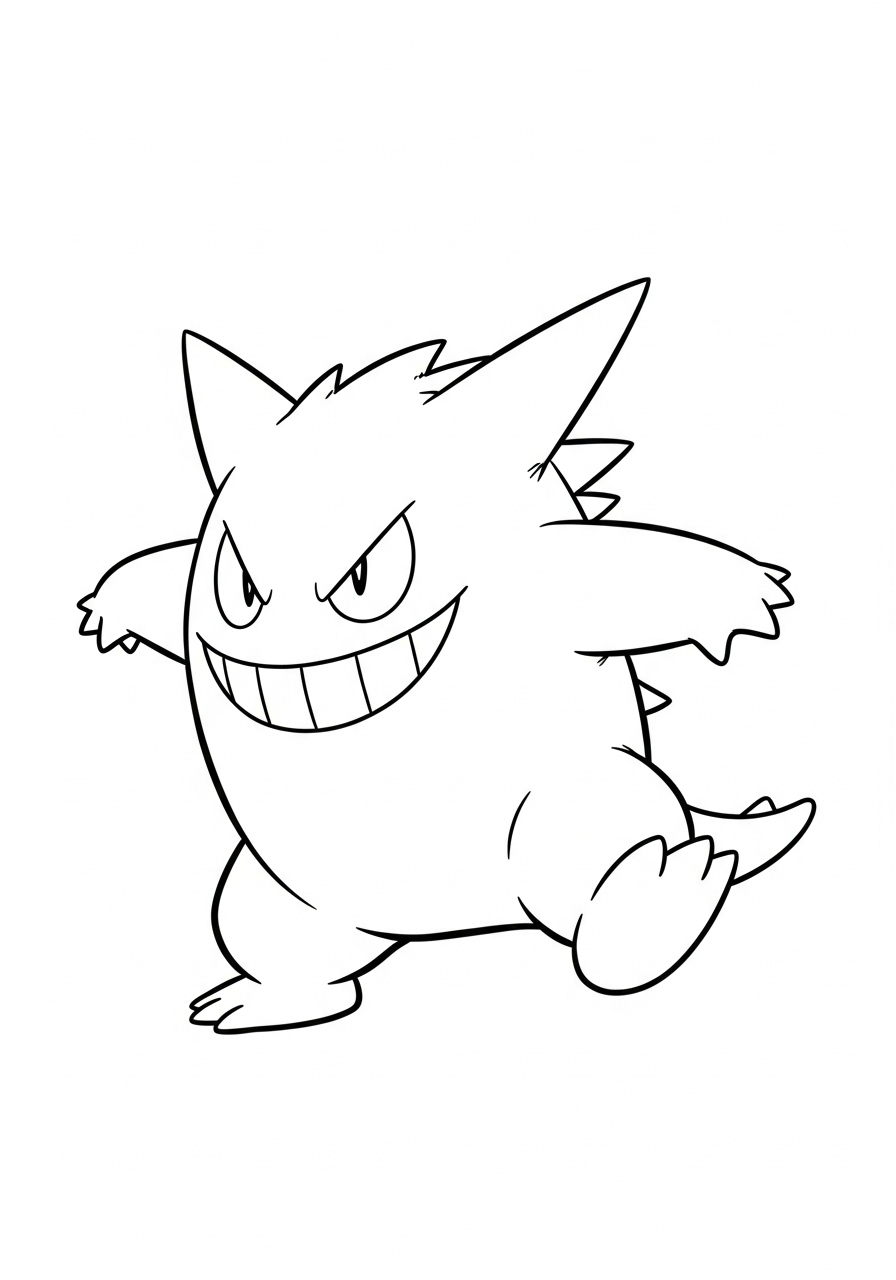 Gengar kleurplaat 10 rennende gengar met grijns kleurplaat