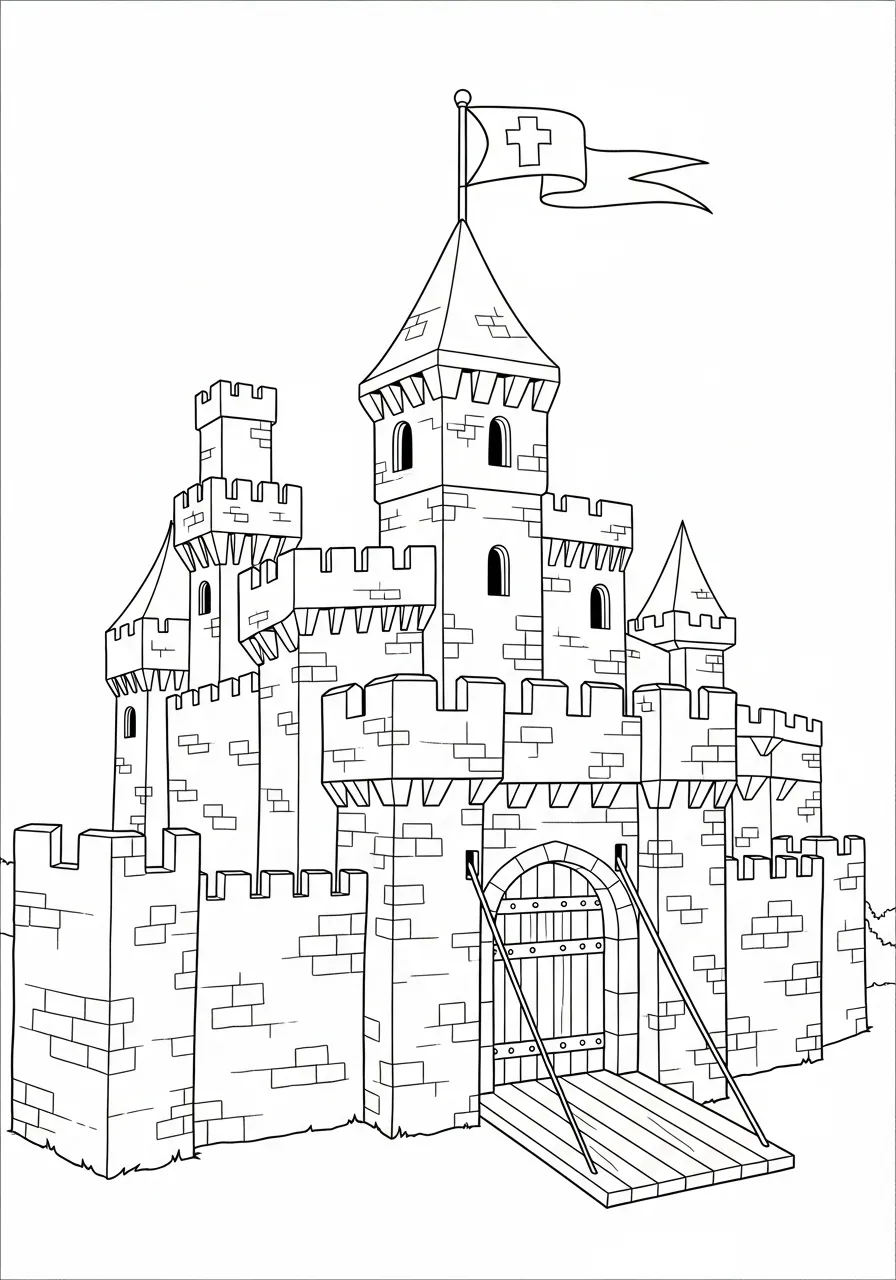 Kleurplaat Kasteel 14 ridderkasteel met poort kleurplaat