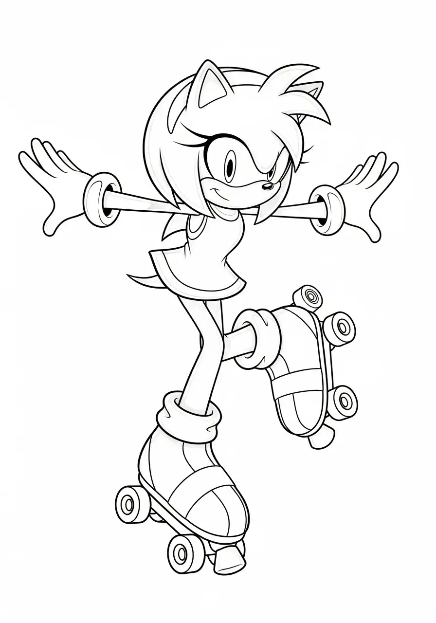 Kleurplaat Amy Rose 9 rollerskates plezier kleurplaat