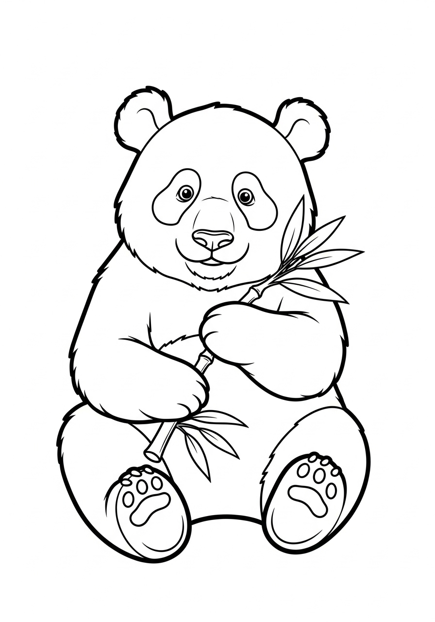 Kleurplaat Panda 10 schattige panda met bamboetak kleurplaat