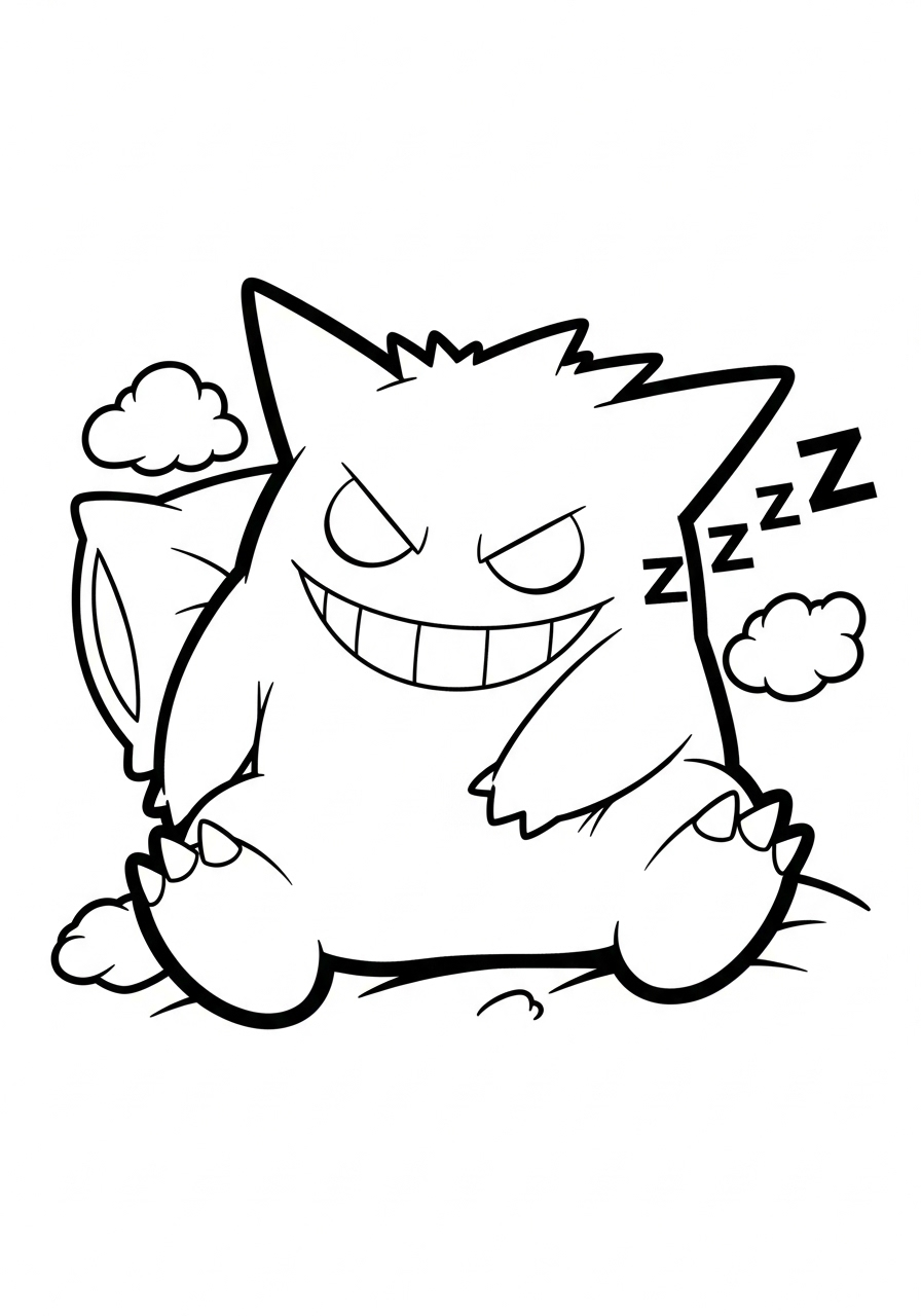 Gengar kleurplaat 9 slapende gengar met kussen kleurplaat