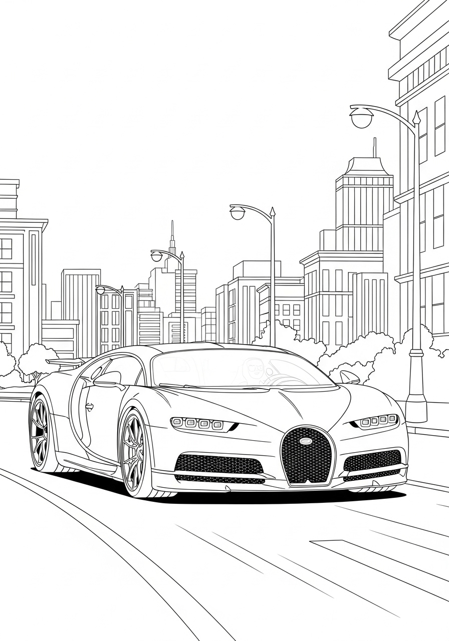 Kleurplaat Bugatti 8 snelle bugatti met vlammen kleurplaat