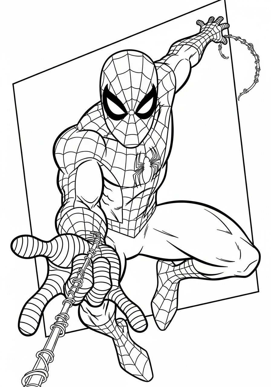 Spiderman kleurplaat 8 spiderman springt naar voren kleurplaat