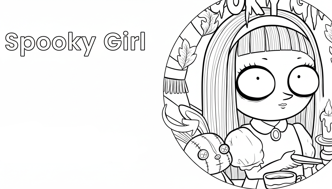 spooky girl met pop en kaars kleurplaat