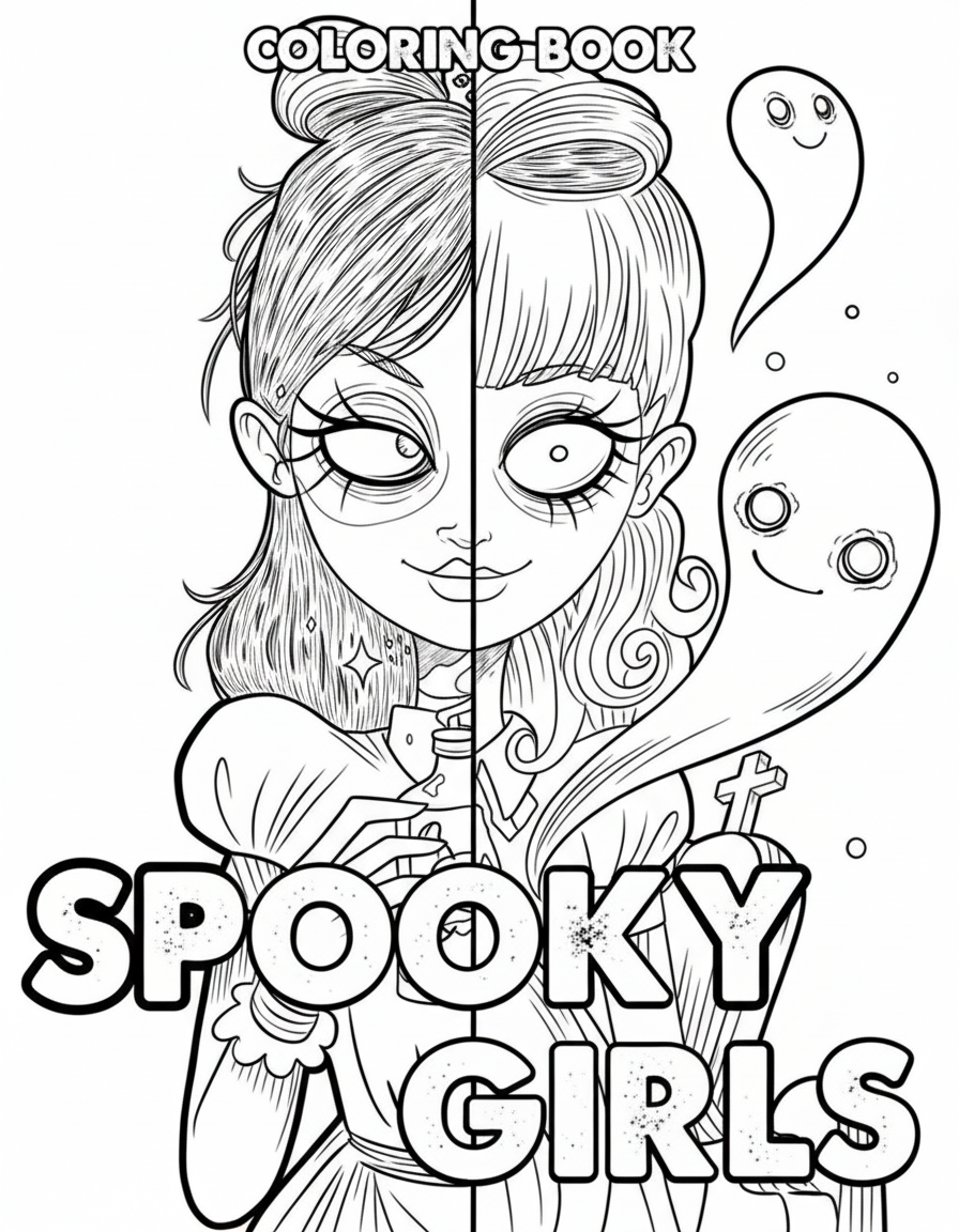 spooky girls dubbelportret kleurplaat