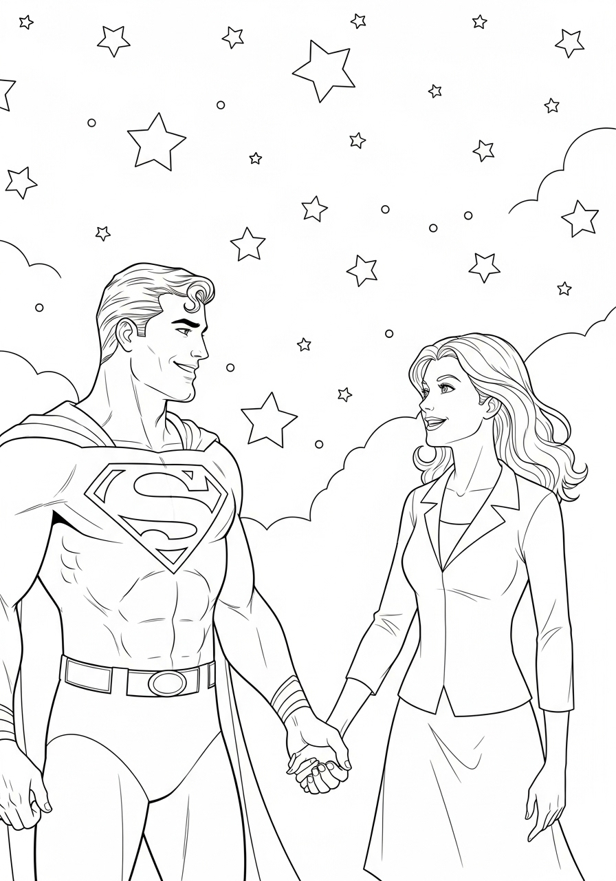 Superman kleurplaat 12 superman en lois houden handen kleurplaat