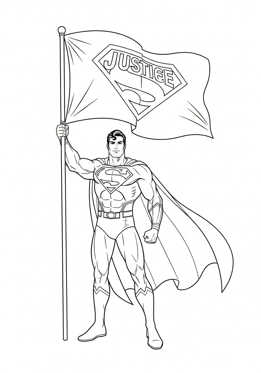 Superman kleurplaat 19 superman met vlag van justitie kleurplaat
