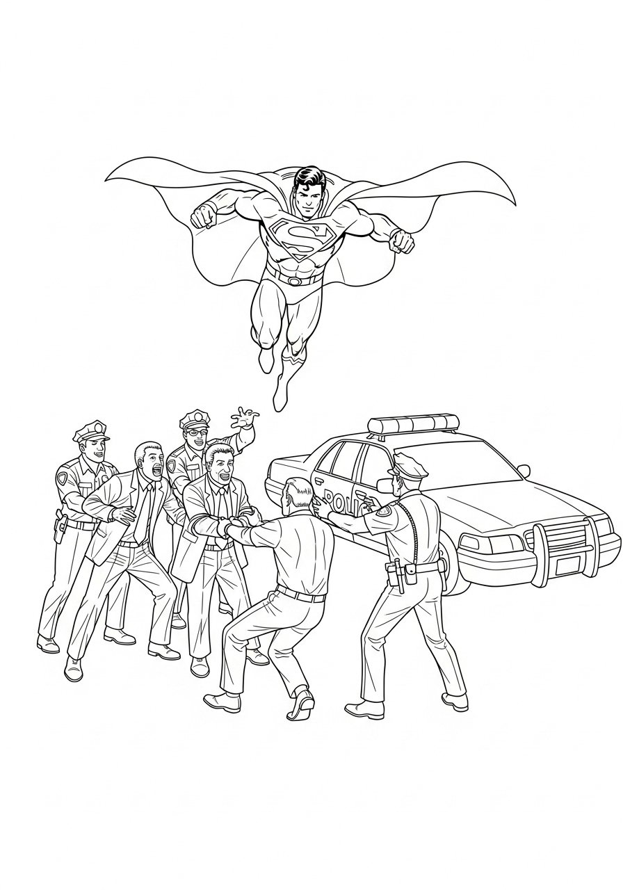 Superman kleurplaat 22 superman redt met politie kleurplaat