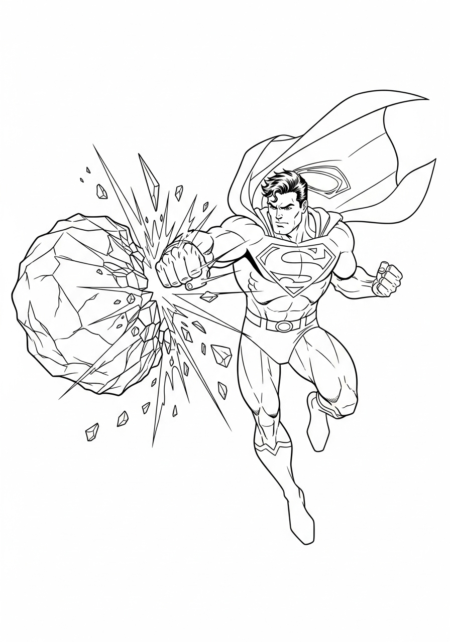 Superman kleurplaat 23 superman slaat grote rots kleurplaat