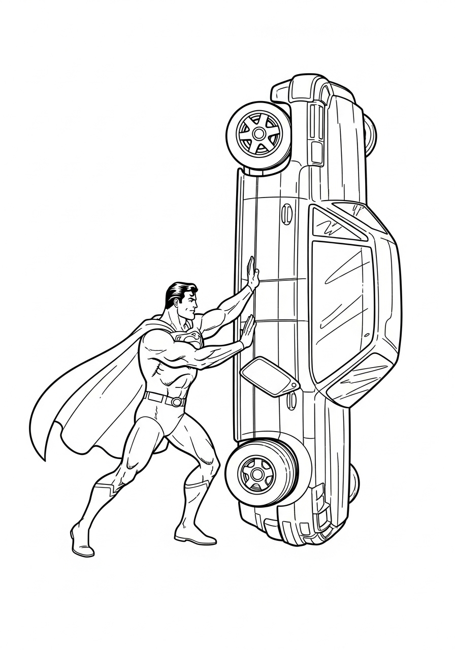 Superman kleurplaat 25 superman trekt auto omhoog kleurplaat