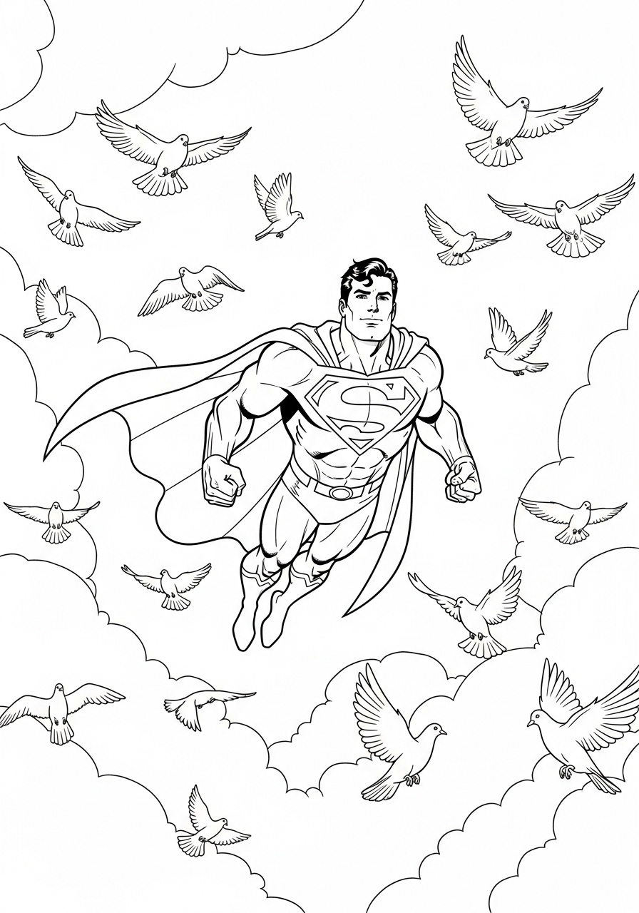 Superman kleurplaat 27 superman vliegt met duiven kleurplaat