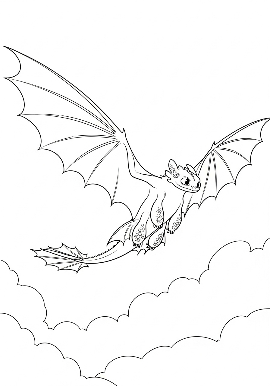 Toothless Kleurplaat 8 toothless vliegt door de wolken kleurplaat