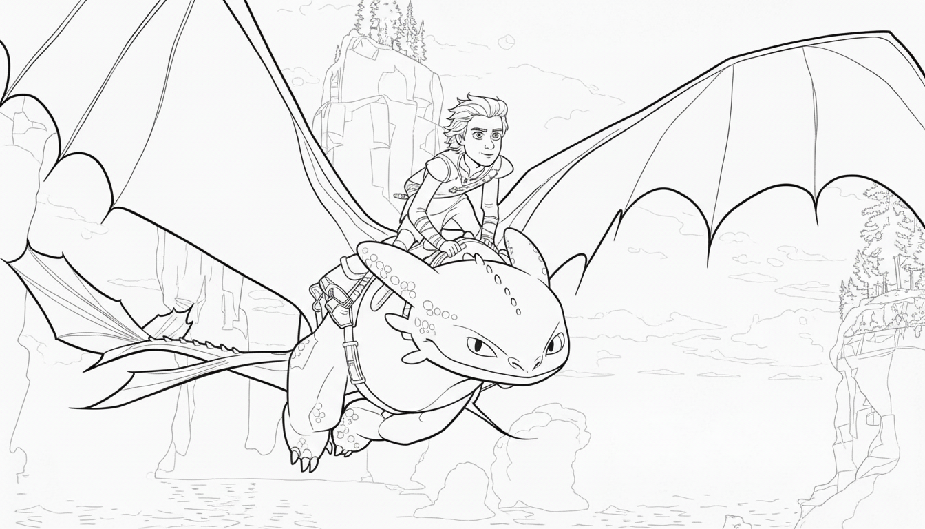 Toothless Kleurplaat 10 toothless vliegt met hiccup kleurplaat