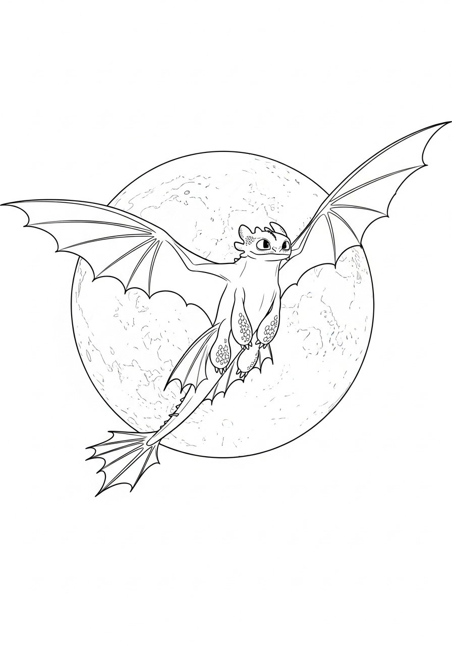 Toothless Kleurplaat 9 toothless vliegt voor de maan kleurplaat