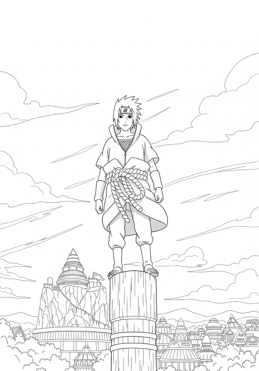 Kleurplaat Uchiha Sasuke 22 uchiha sasuke boven op dorp kleurplaat