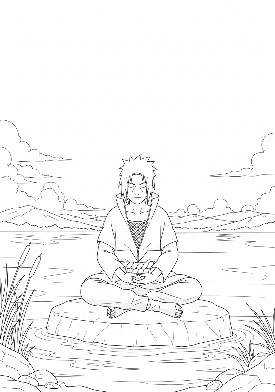 Kleurplaat Uchiha Sasuke 16 uchiha sasuke meditatie aan meer kleurplaat