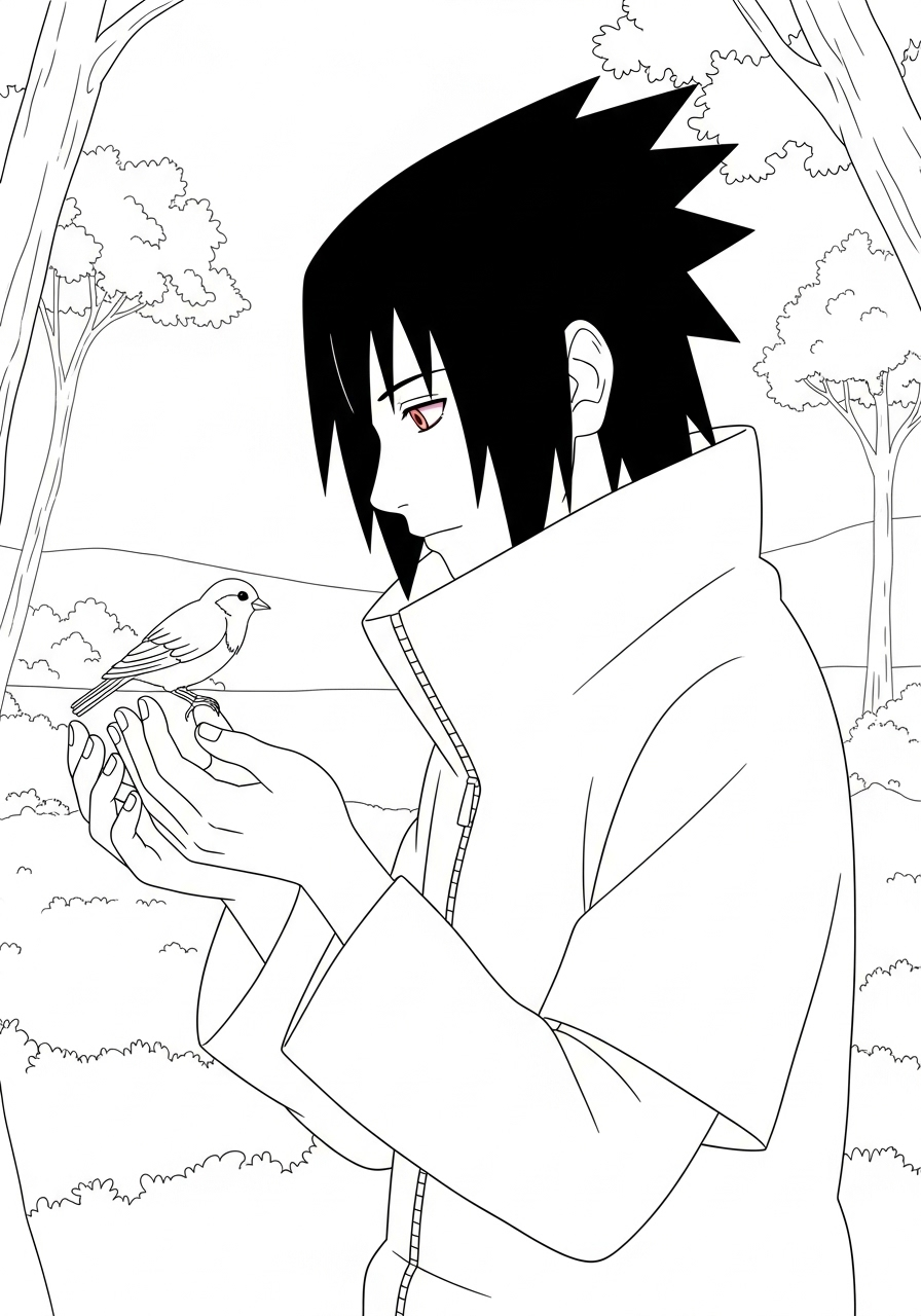 Kleurplaat Uchiha Sasuke 12 uchiha sasuke met vogel kleurplaat