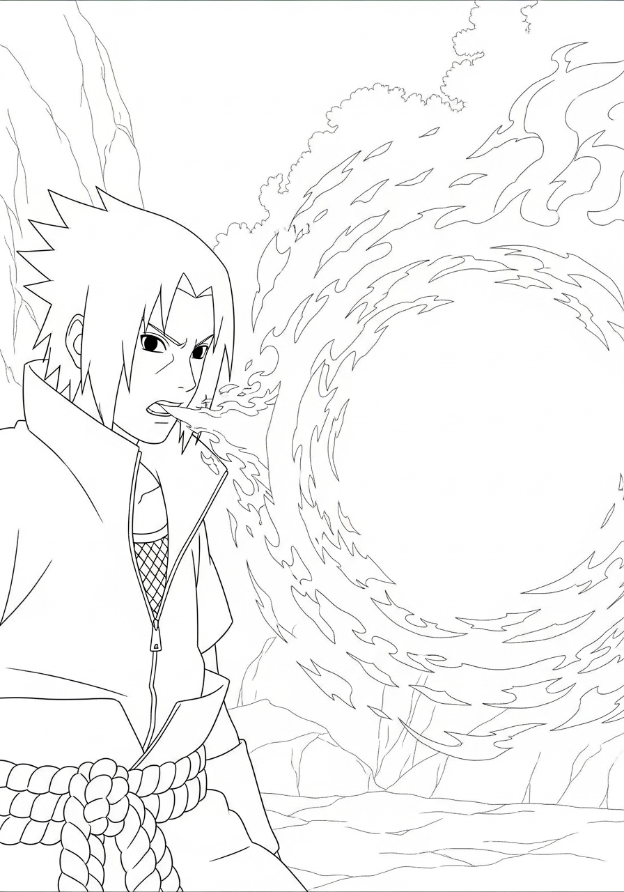 Kleurplaat Uchiha Sasuke 8 uchiha sasuke vuurjutsu aanval kleurplaat