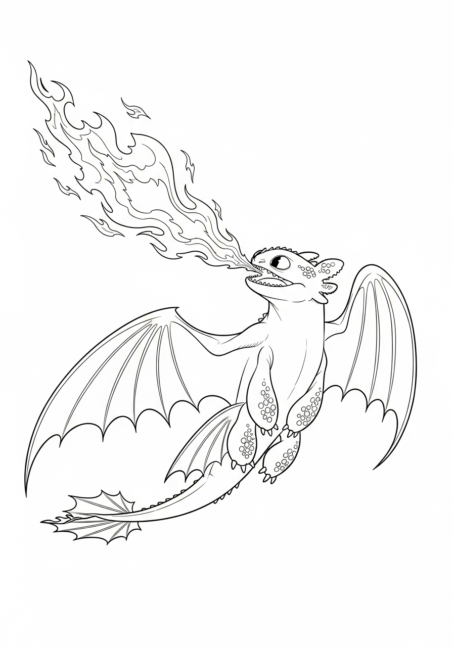 Toothless Kleurplaat 12 vliegende toothless met vuur kleurplaat