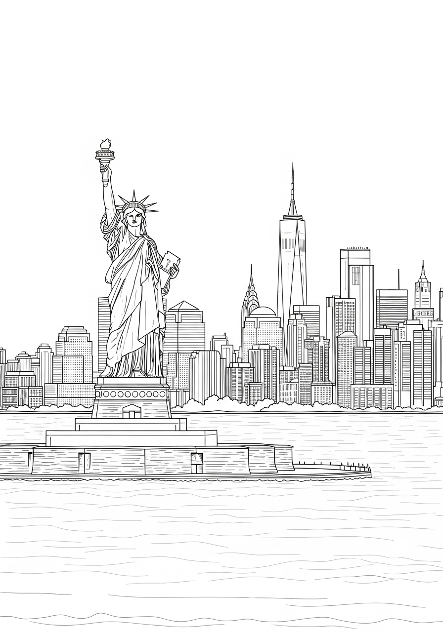Vrijheidsbeeld Kleurplaat 22 vrijheidsbeeld new york skyline kleurplaat