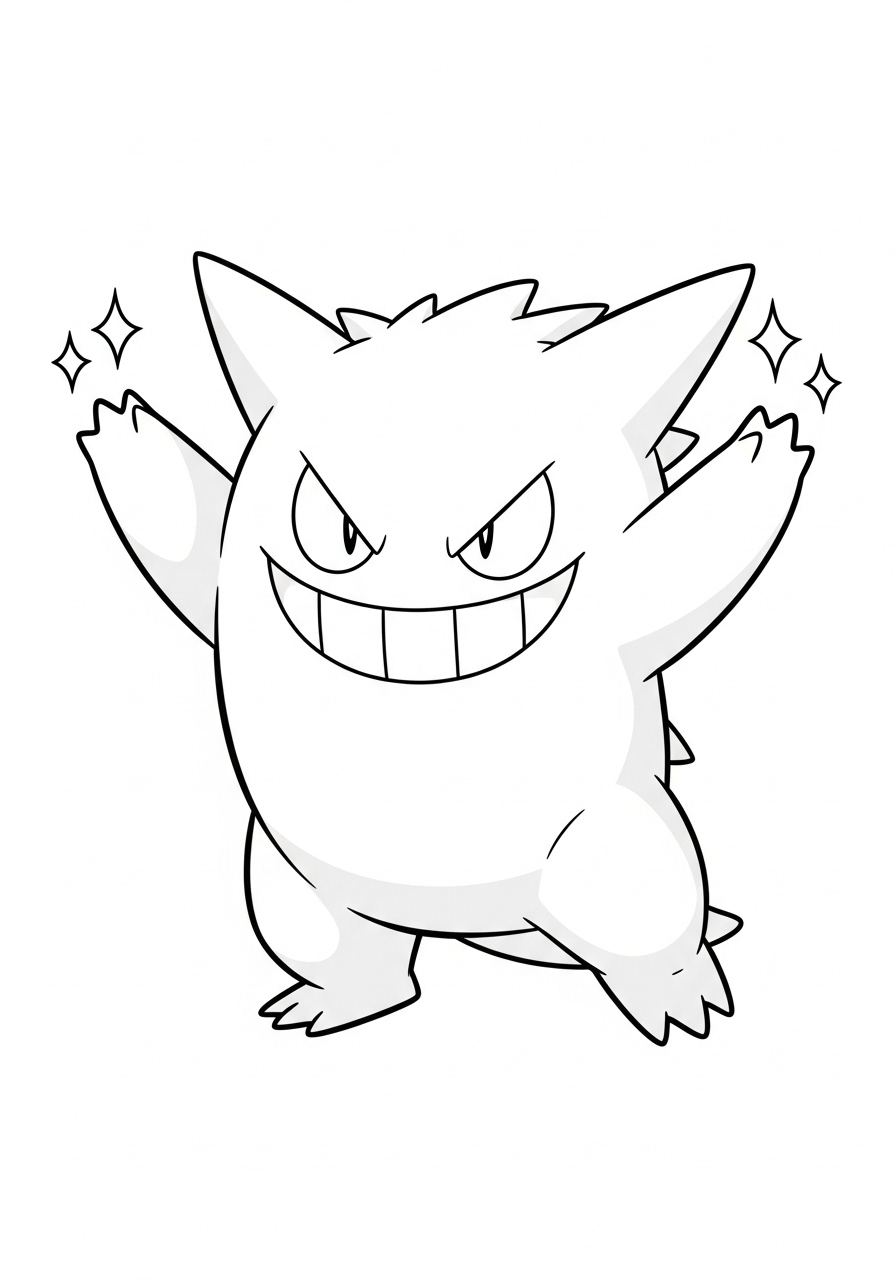 Gengar kleurplaat 8 vrolijke gengar met sterretjes kleurplaat