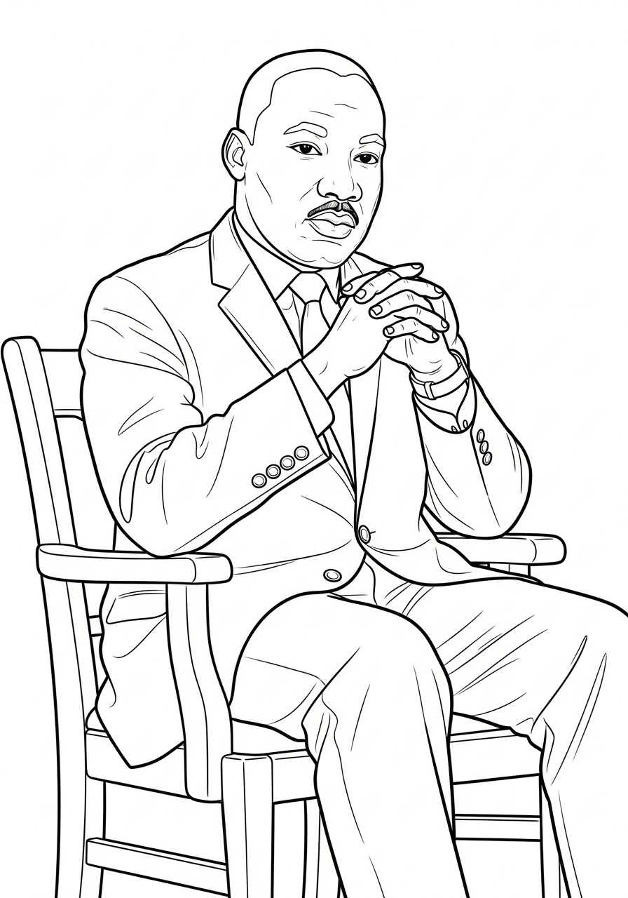 Kleurplaat Martin Luther King Jr 8 zittende martin luther king denkend kleurplaat