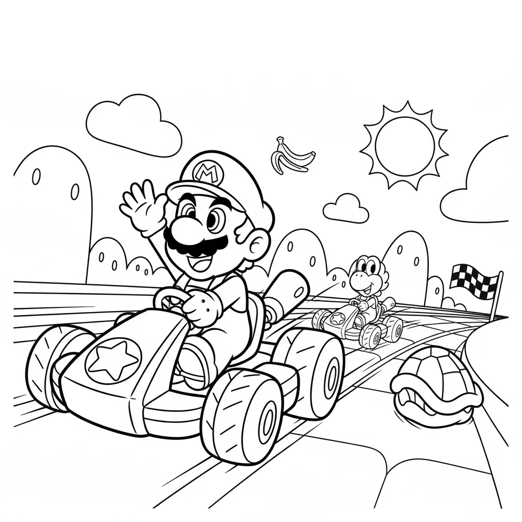 Kleurplaat Mario kart