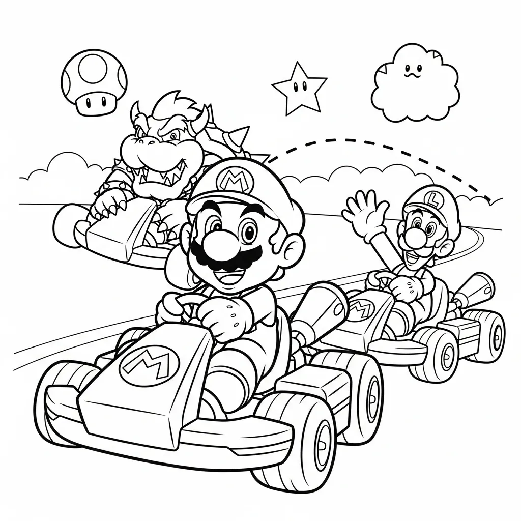 Kleurplaat Mario kart 3