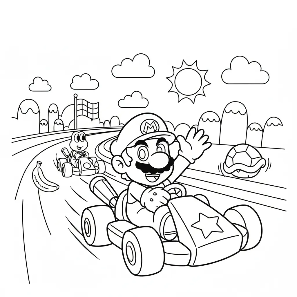 Kleurplaat Mario kart 4