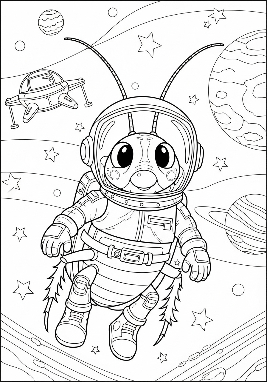 Kleurplaat Kakkerlak 26 astronaut kakkerlak in de ruimte kleurplaat