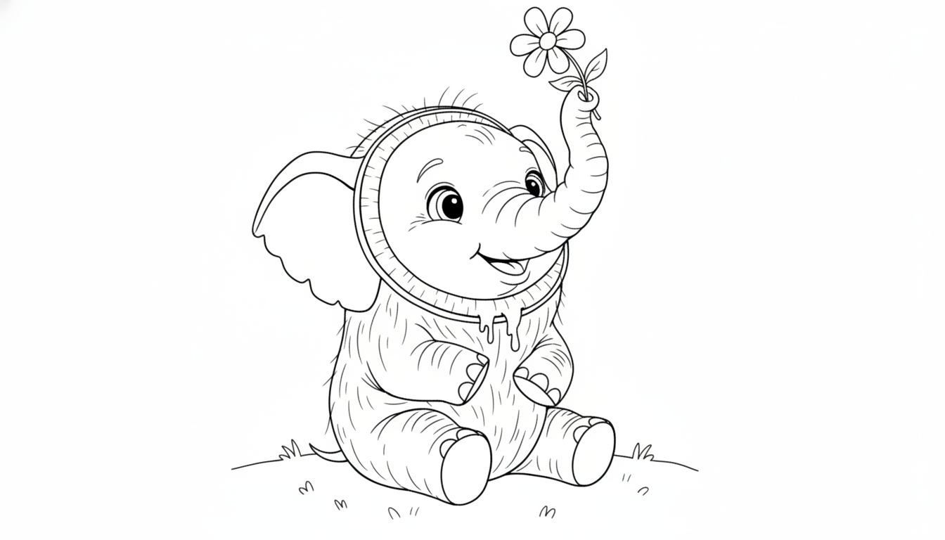 baby cocofanto elefanto met bloem kleurplaat