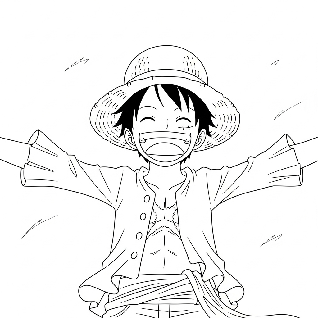 Kleurplaat Luffy 23 blije luffy met open armen kleurplaat