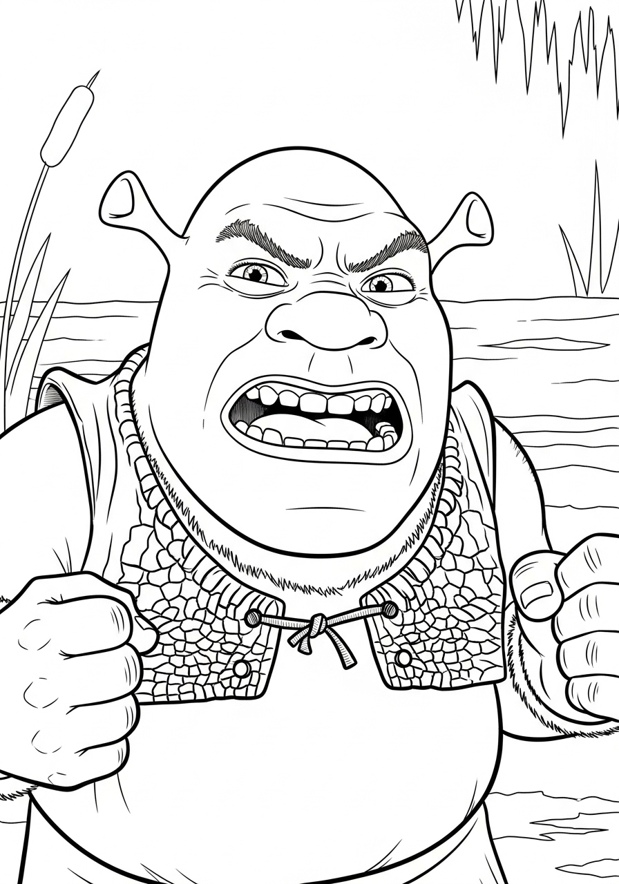 Kleurplaat Shrek 24 boze shrek in het moeras kleurplaat