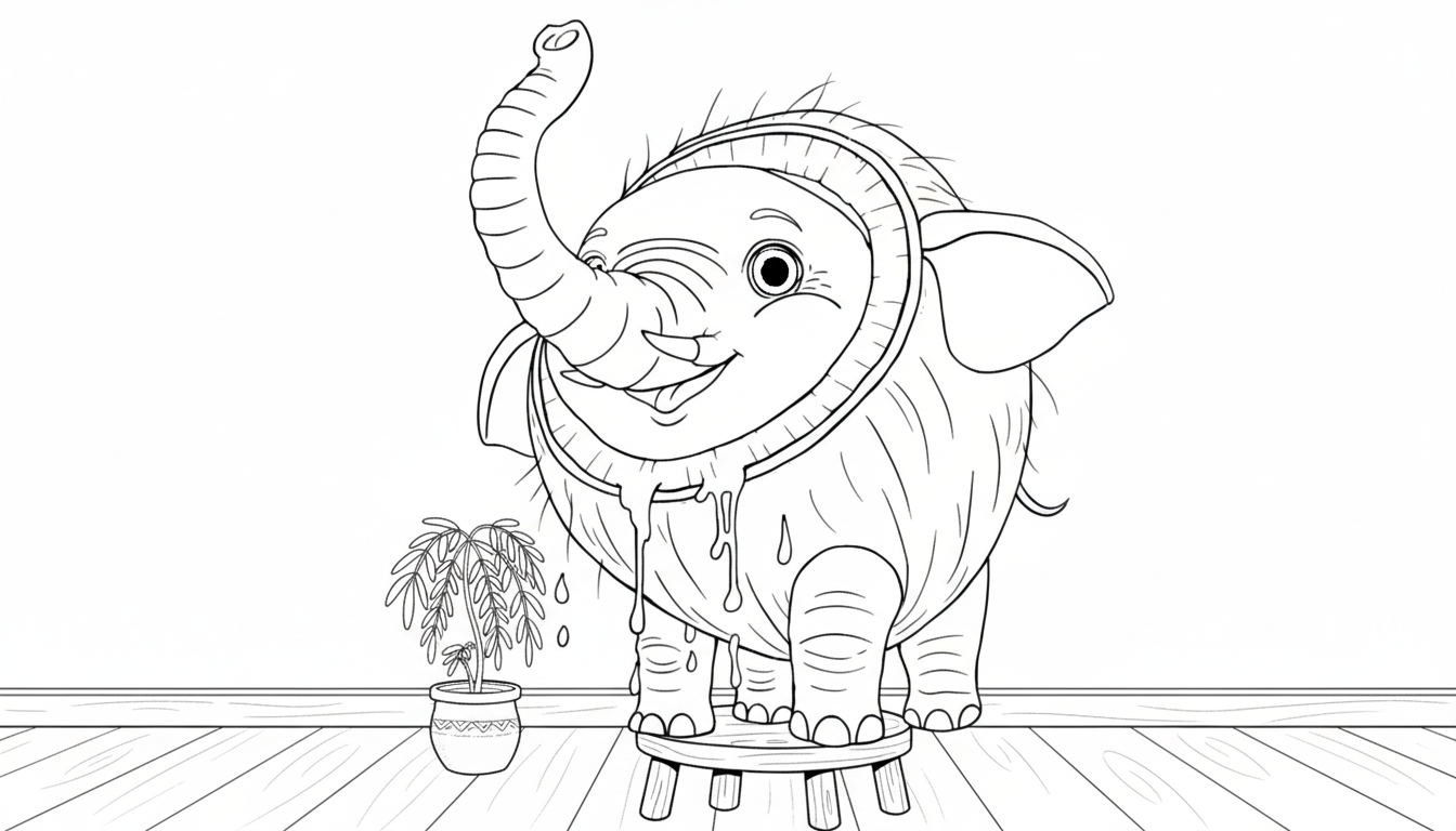 cocofanto elefanto in huis met plant kleurplaat