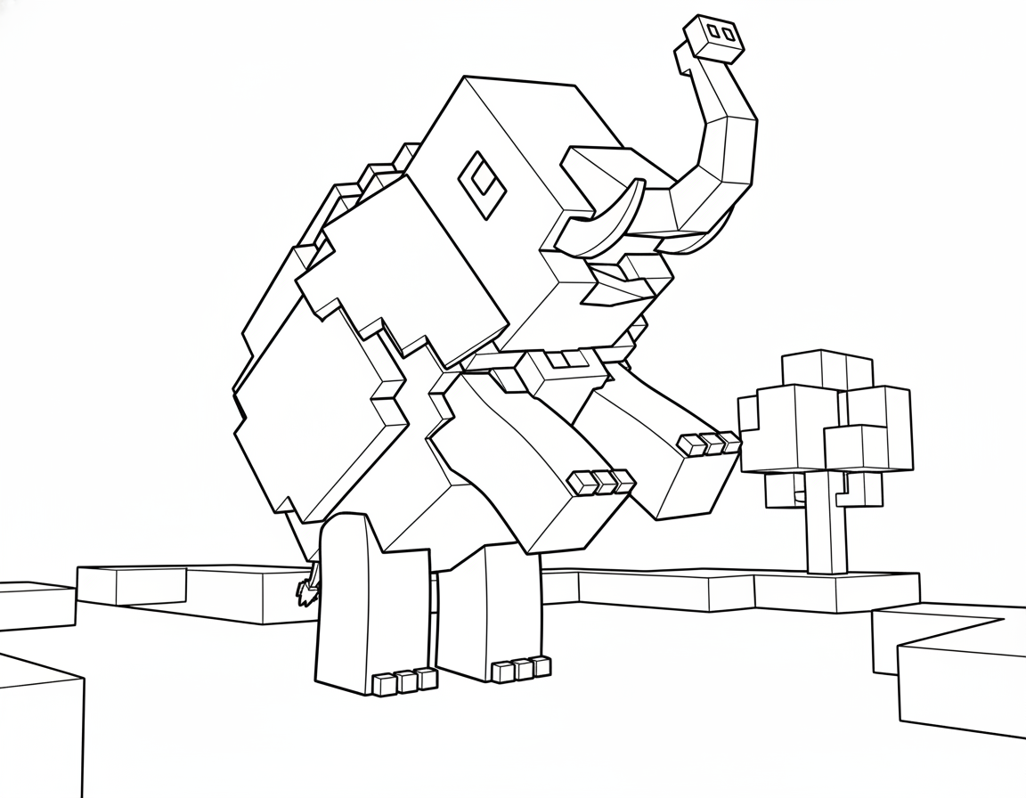 cocofanto elefanto in minecraft wereld kleurplaat