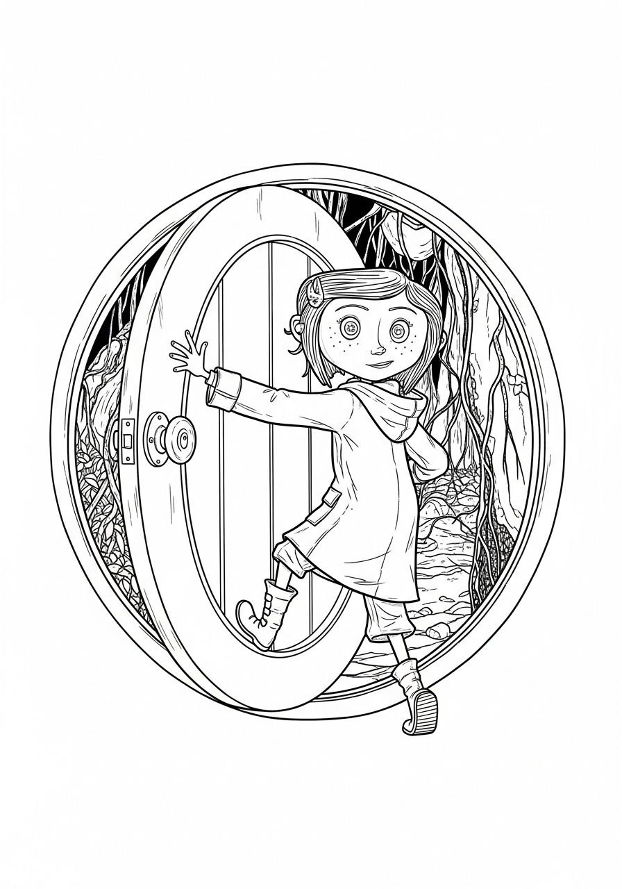Coraline Kleurplaat 8 coraline door de magische deur kleurplaat