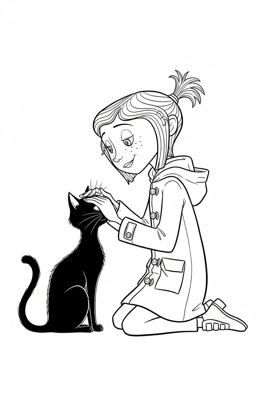 coraline en de zwarte kat kleurplaat