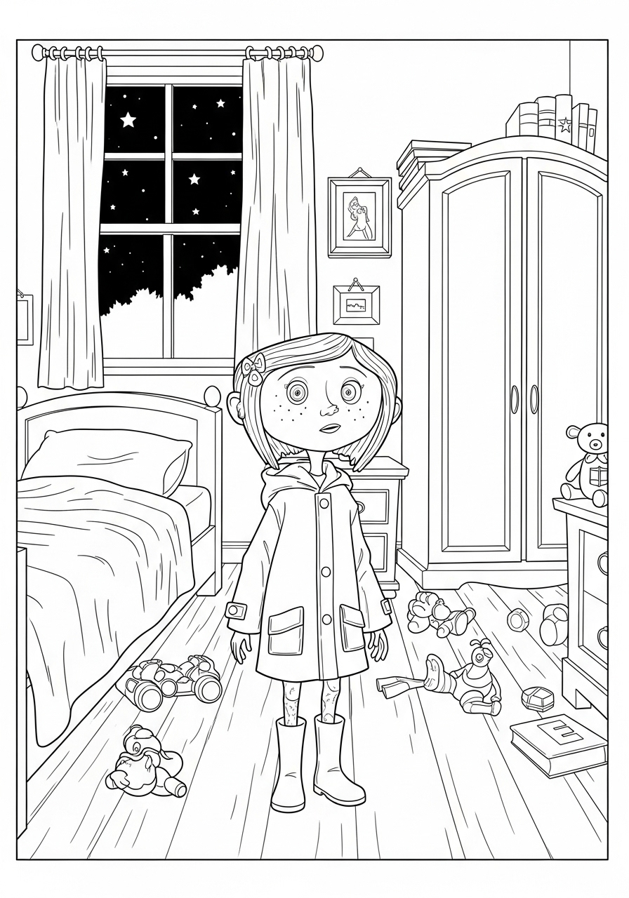 Coraline Kleurplaat 15 coraline in haar slaapkamer kleurplaat