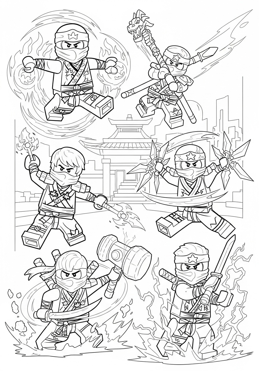 de ninjahelden in actie kleurplaat